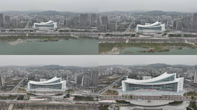 安康汉江大剧院航拍4k城市建筑