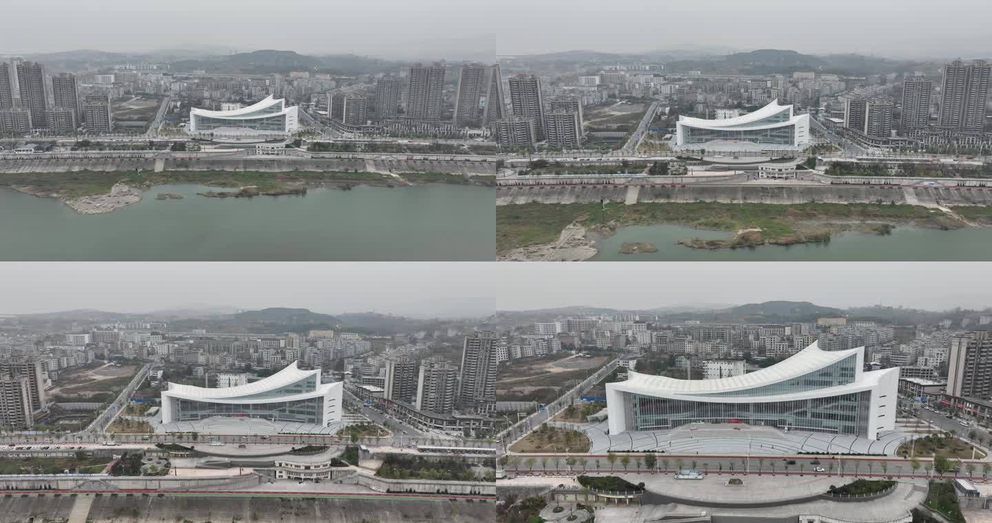 安康汉江大剧院航拍4k城市建筑