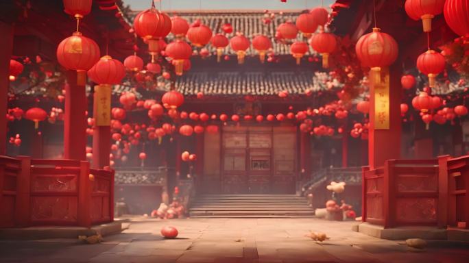 中式建筑庭院红色背景视频素材