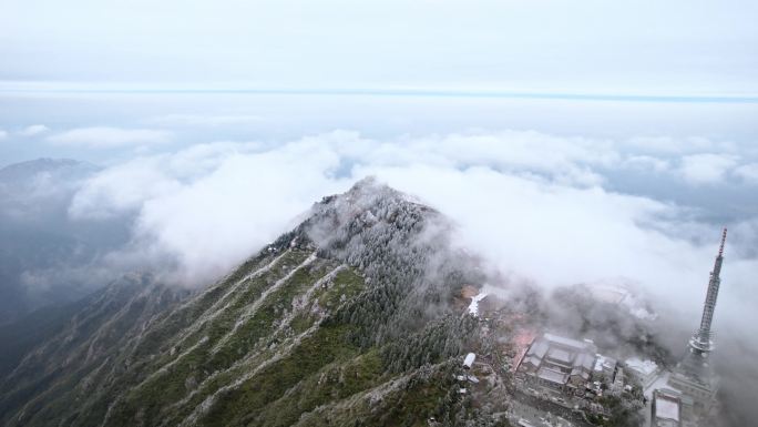 湖南南岳衡山雾凇雪景航拍