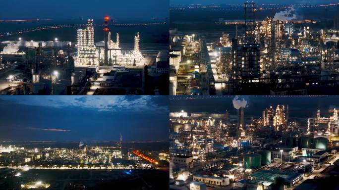 4K化工厂石油炼化厂夜景航拍