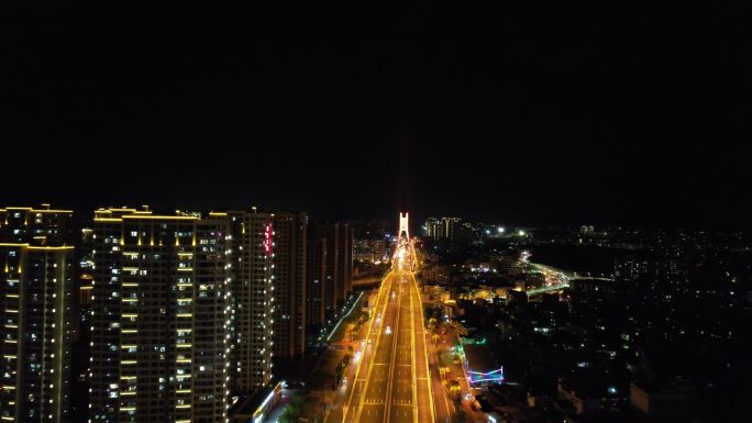 龙岩市龙岩大道大桥主城区城市夜景航俯拍