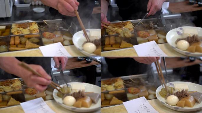 厨师准备豆腐奥登热辣辣辣白萝卜日式汤热辣套餐4k