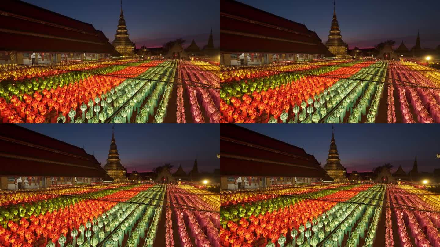 灯节的纸灯笼装饰着泰国伦番市中心。