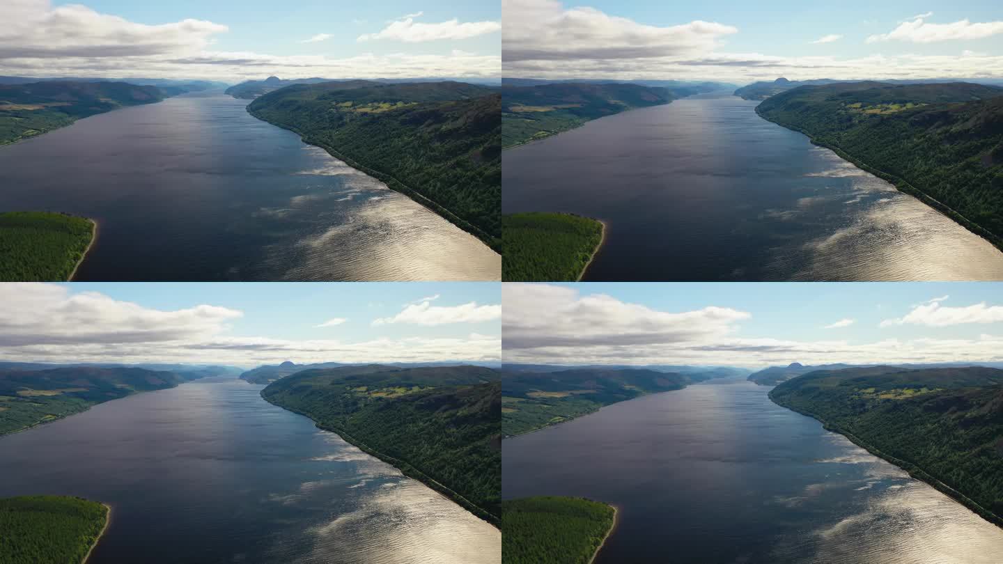 尼斯湖鸟瞰图，苏格兰高地上的苏格兰湖