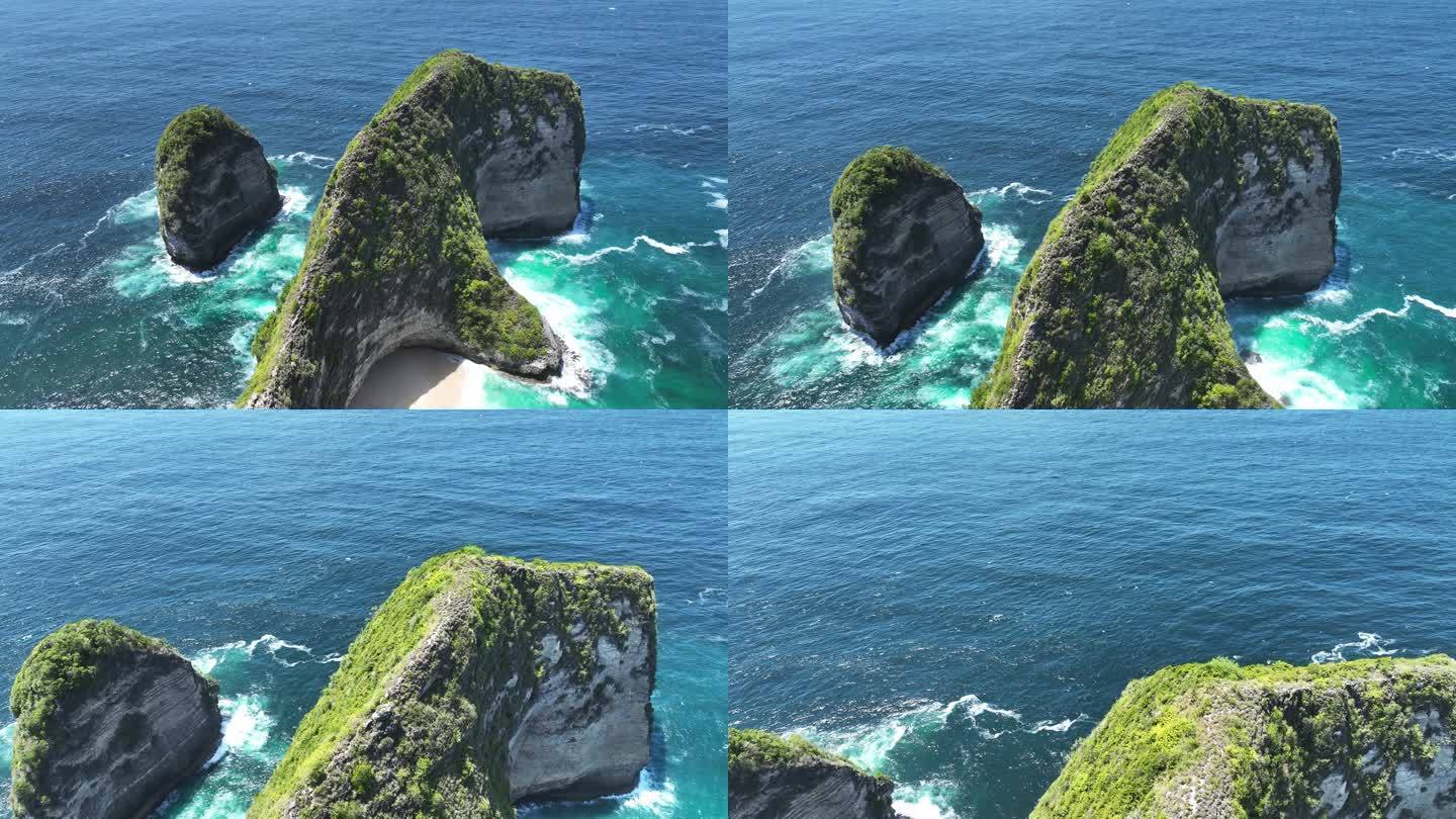 鸟瞰印尼努萨佩尼达岛精灵坠崖和绿松石海洋