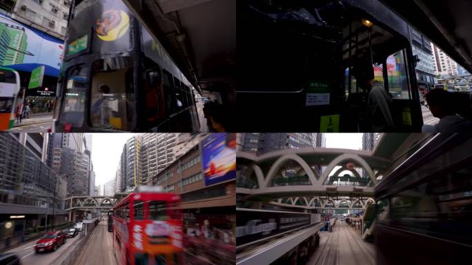 4K香港传统交通方式双层有轨电车叮叮车2
