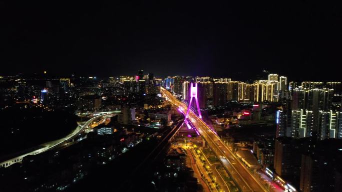 龙岩市龙岩大道大桥主城区城市夜景航俯拍