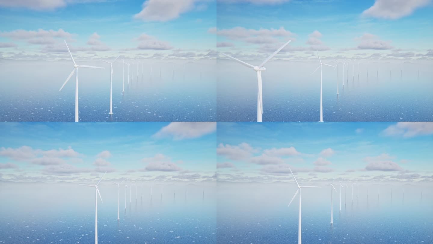 风力涡轮机在水上在一天- 4K分辨率