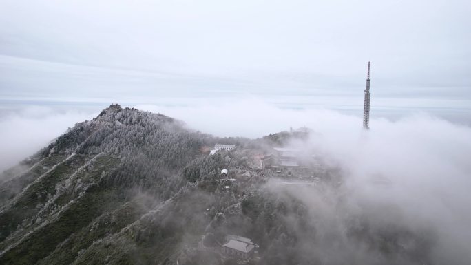 湖南南岳衡山雾凇雪景航拍