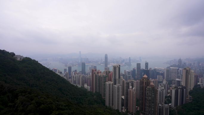 4K香港太平山山顶鸟瞰维多利亚港