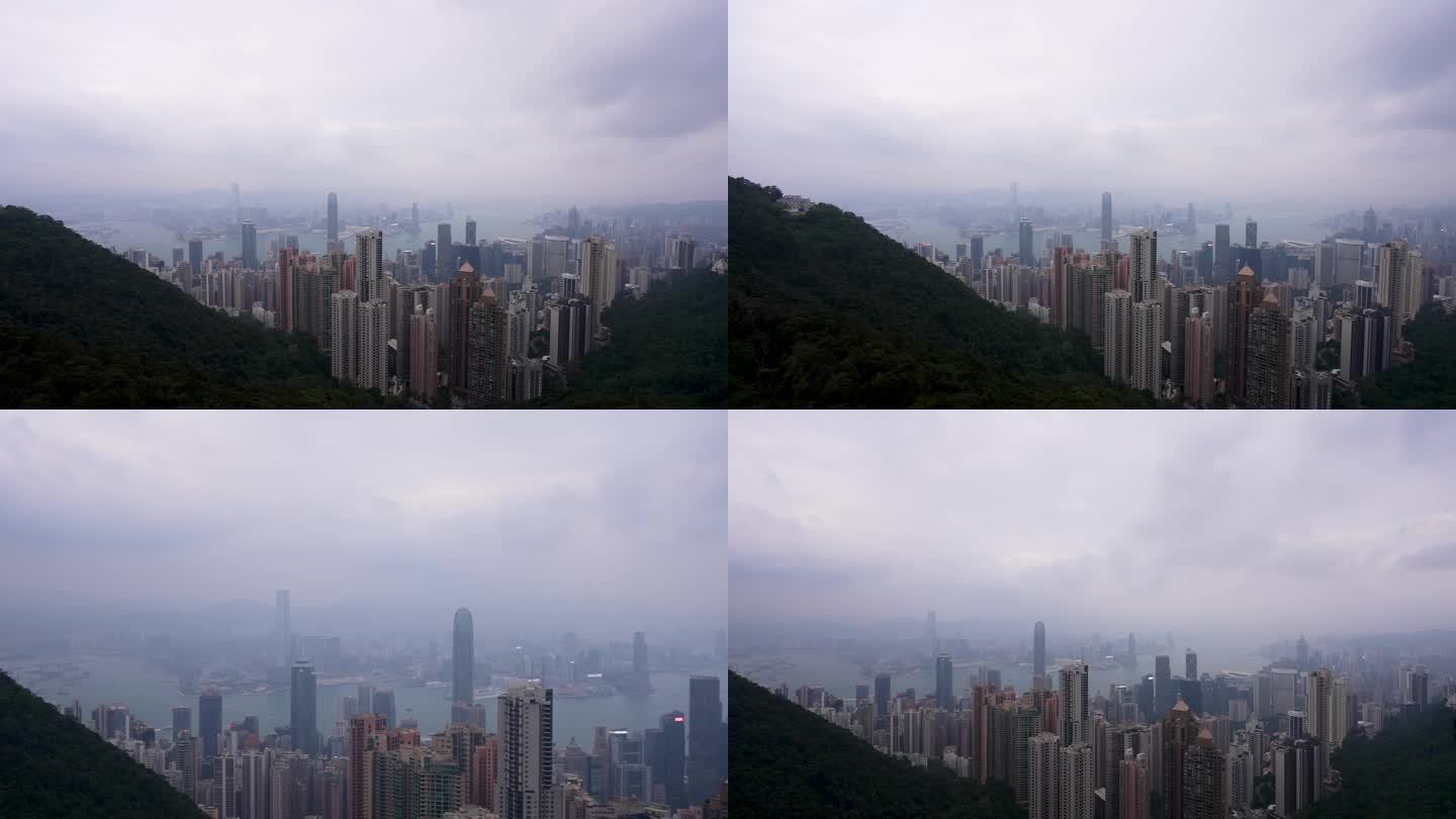 4K香港太平山山顶鸟瞰维多利亚港