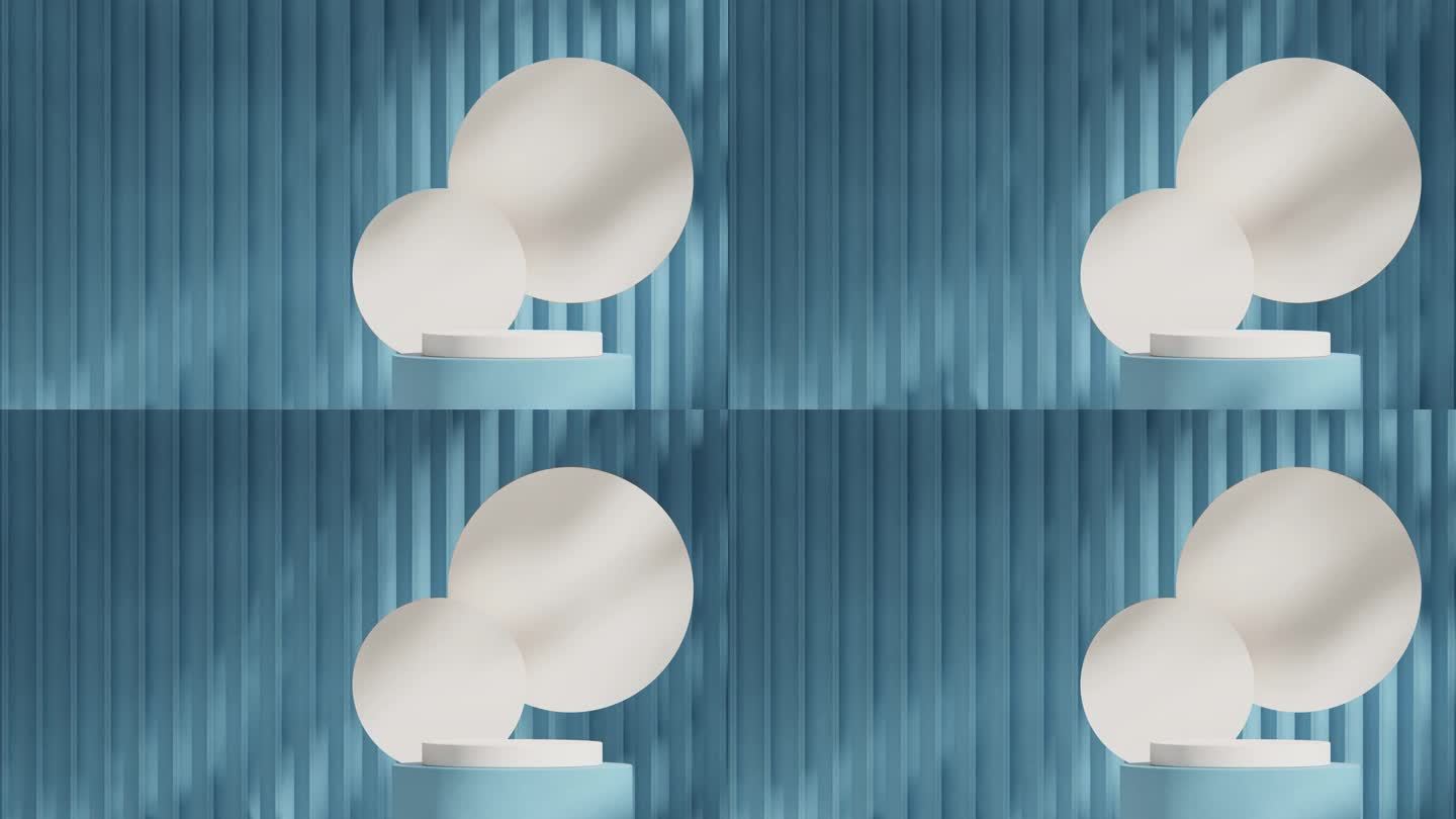场景模板白蓝色圆柱裙台用无缝阴影动画循环圈和图案墙，渲染3d画面