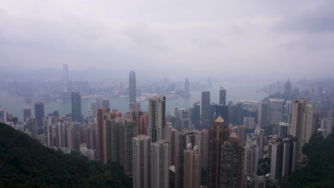 4K香港太平山山顶鸟瞰维多利亚港2