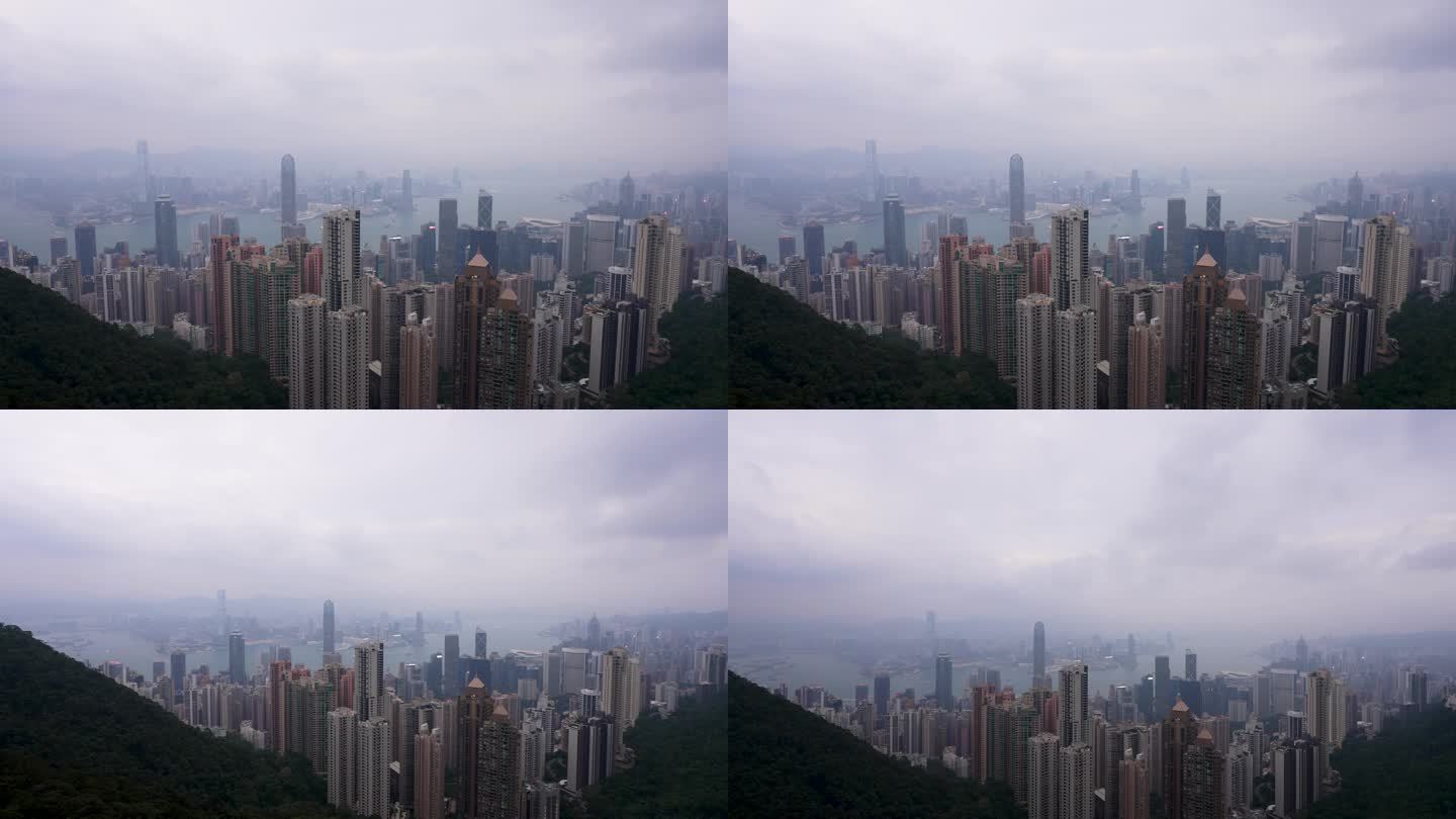 4K香港太平山山顶鸟瞰维多利亚港2