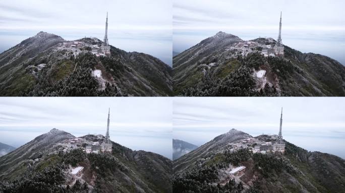 湖南南岳衡山松树凇雪景祝融峰上封寺