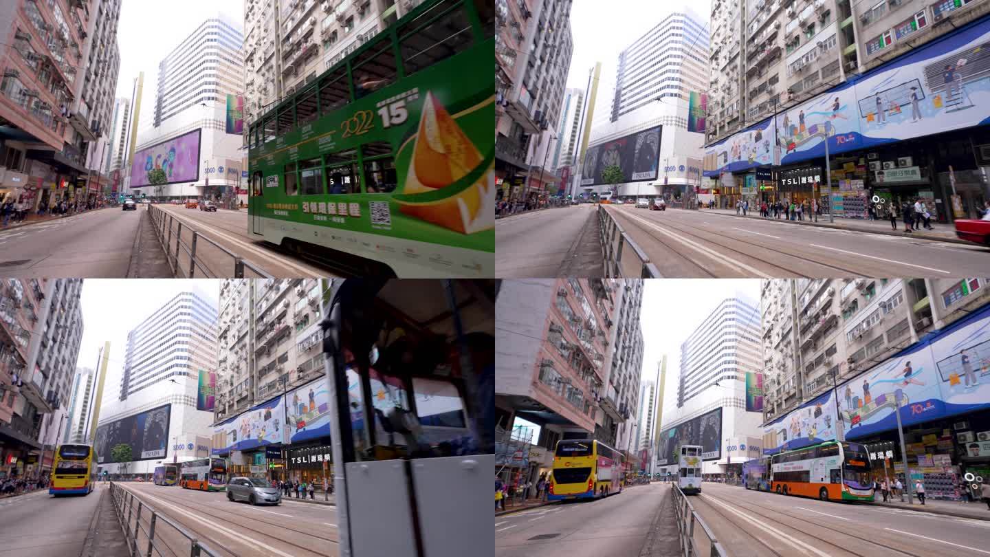 4K香港传统交通方式双层有轨电车叮叮车4