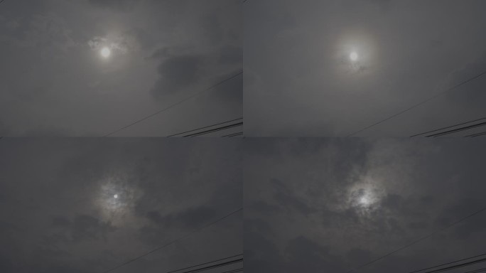晚上黑夜月光乌云飘过月亮延时摄影