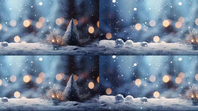 6K宽屏大屏圣诞蓝色飘雪背景