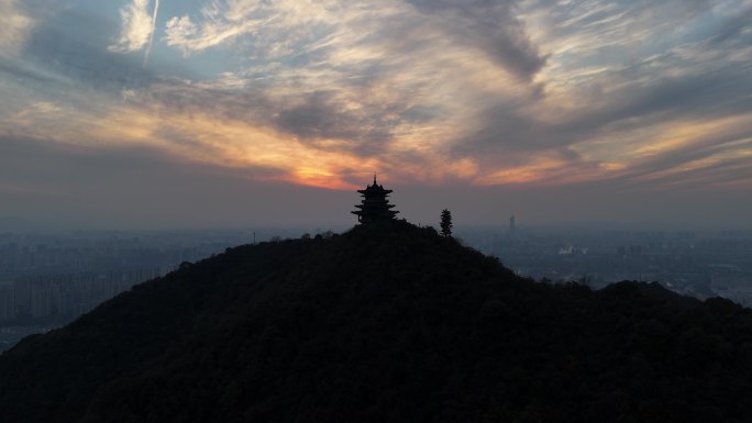 杭州半山望宸阁夕阳4K航拍