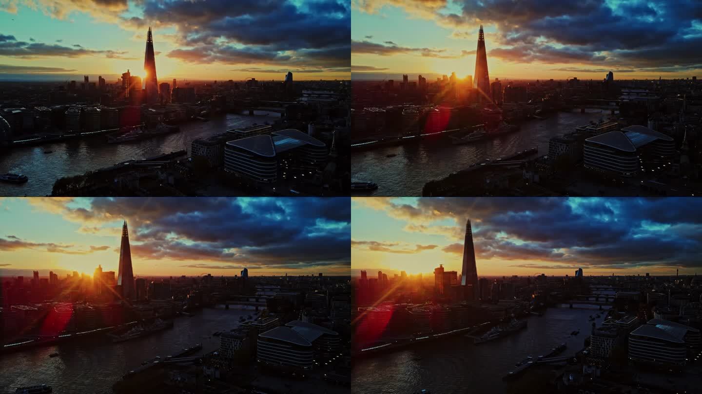伦敦碎片大厦和城市景观的日出剪影
