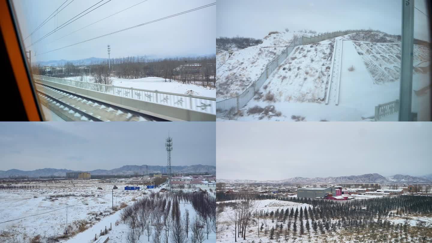 高铁窗外雪景农田大雪覆盖 窗外雪景寒冷