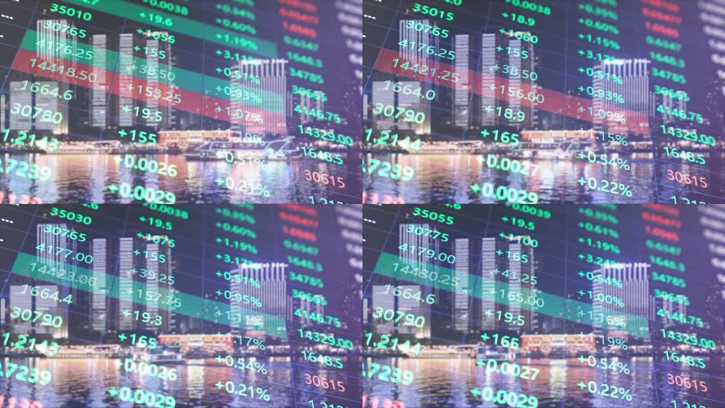 广州金融区天际线夜景与股票金融概念延时拍摄