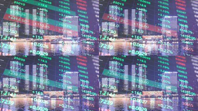广州金融区天际线夜景与股票金融概念延时拍摄