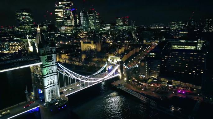 无人机拍摄的伦敦塔桥夜景