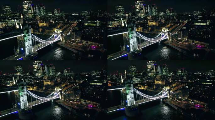 无人机拍摄的伦敦塔桥夜景