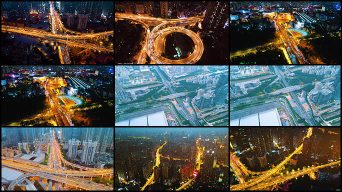 航拍城市公路线网，四通八达4K影片