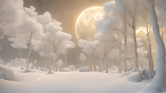 唯美浪漫雪地月亮银树舞台背景