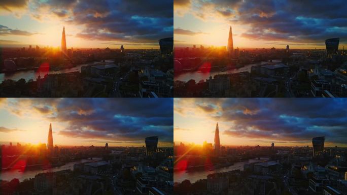 伦敦碎片大厦背后的日出和城市景观