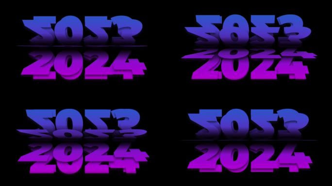 进入2024年新年翻转文字效果黑色背景，折叠或翻转纸张效果2024无缝循环动画，新年人物排版在平滑渐