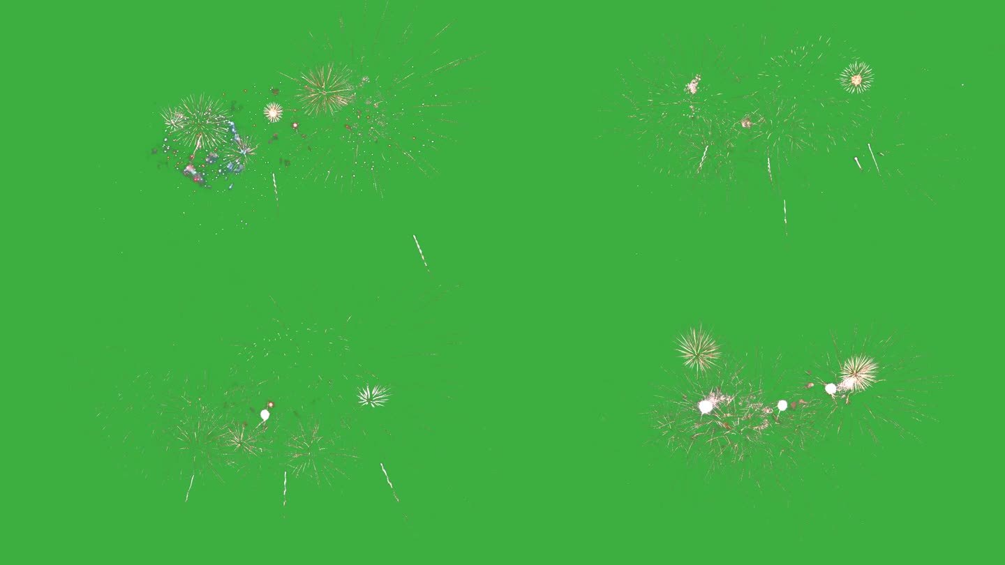 烟火以绿幕色度键为背景，呈现7月4日独立日、元旦前夕、2024年圣诞节、排灯节等节日的概念。高品质的
