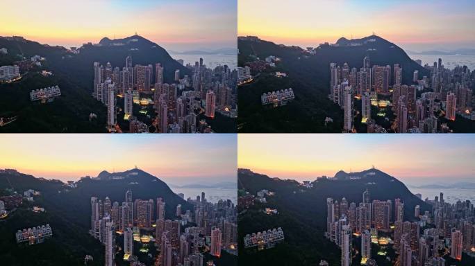 中国香港太平山山顶住宅夜景航拍