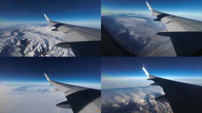 飞机机舱内看窗外冬季新疆北疆雪原风光