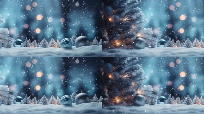 6K宽屏大屏圣诞蓝色飘雪背景