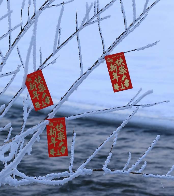 4K 竖版 新年素材 红包 冰雪