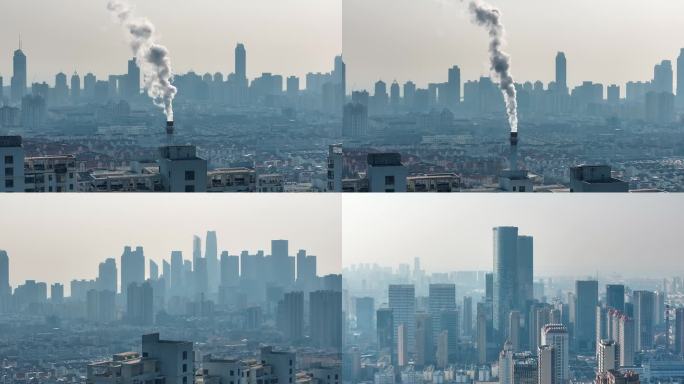 城市建筑冬天排污污染二氧化碳烟囱排烟