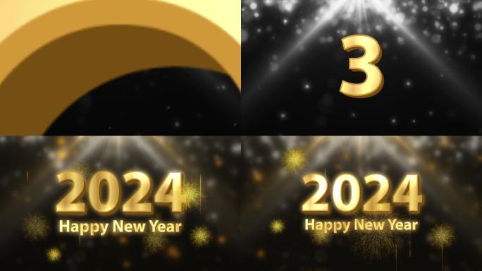 新年快乐2024倒计时金文标题庆祝和问候事件视频，新年问候与烟花4k分辨率。