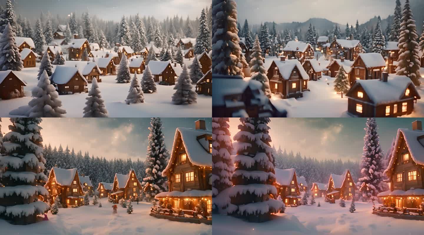 房屋上的雪景视频素材背景平安夜圣诞节