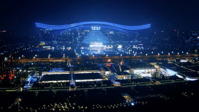 成都高新区商场综合体夜景航拍