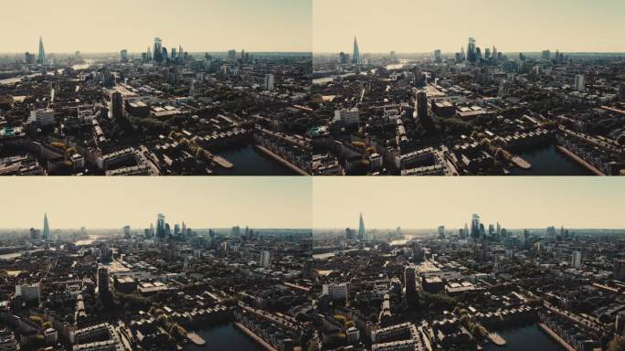 无人机拍摄的伦敦阳光城市天际线
