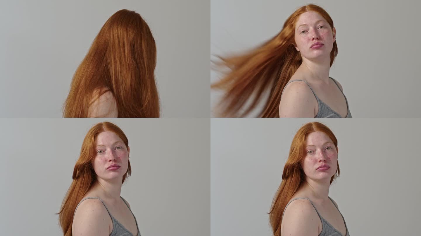 红发女性轻拂她的头发
