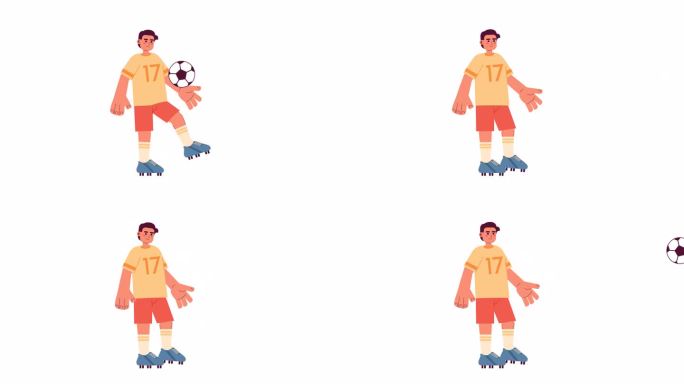 足球运动员在膝盖上弹跳球的2D角色动画