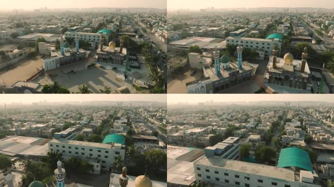 巴基斯坦信德省，由于空气污染和气候变化，卡拉奇市伊斯兰研究中心的全景鸟瞰图