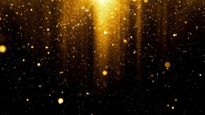 抽象运动背景闪闪发光的金色粒子。闪闪发光的颗粒与散景。流行，现代，圣诞节，新年，节日，婚礼背景，循环