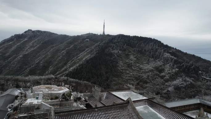 湖南南岳衡山南天门雾凇雪景航拍