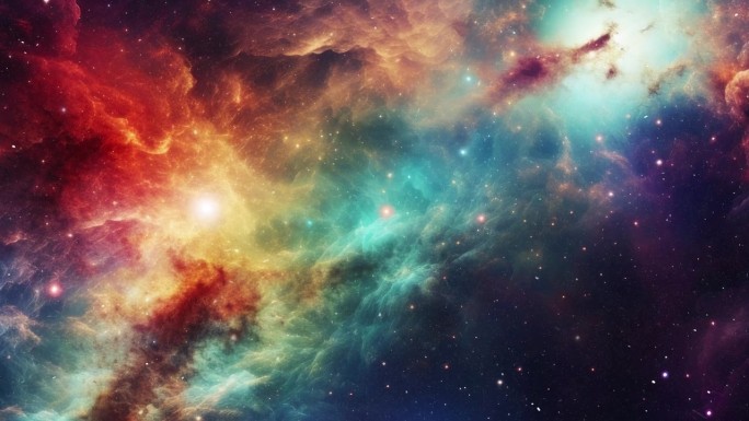 星云与彩色星系和飞行的恒星在外层空间。科幻小说